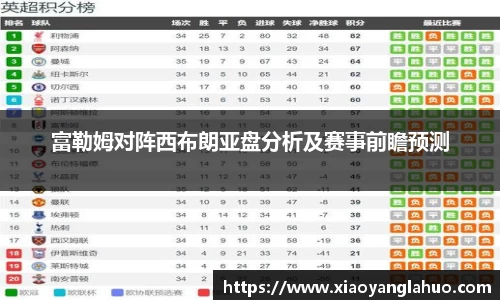 富勒姆对阵西布朗亚盘分析及赛事前瞻预测